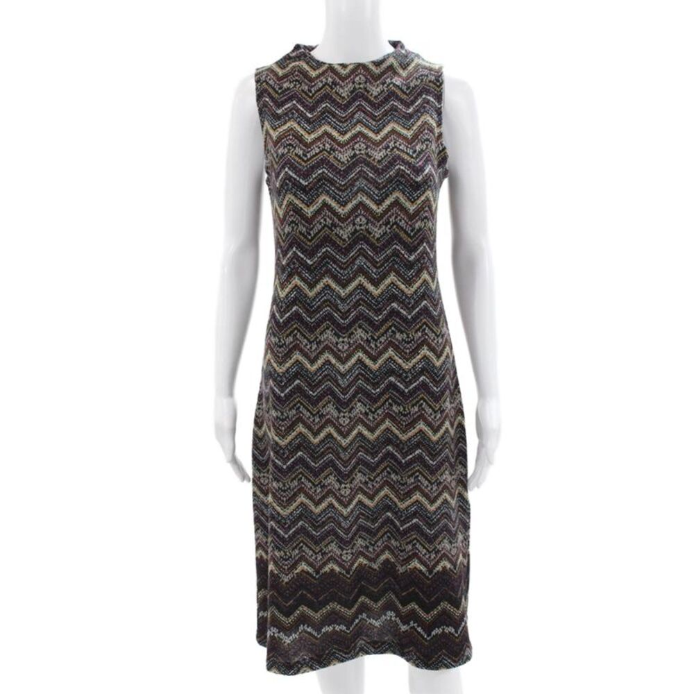 Margaret OLeary Womens Sheath Dress Multicolor Chevron Mock Neck Size M